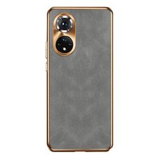 Custodia per telefono in pelle di agnello galvanica per Honor 50 Pro (grigio)