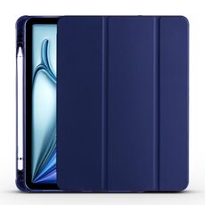 Per iPad Air 11 2024 Custodia smart tablet in pelle TPU 3 pieghe con slot per penna (blu scuro)