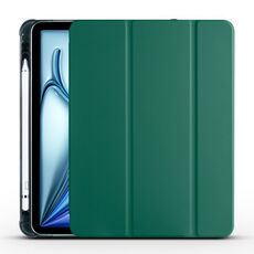 Per iPad Air 11 2024 Custodia smart tablet 3 pieghe in pelle TPU con slot per penna (verde pino)