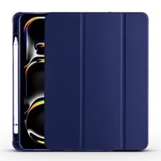 Per iPad Pro 13 2024 Custodia smart tablet in pelle TPU 3 pieghe con slot per penna (blu scuro)