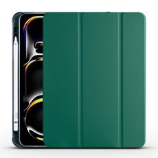 Per iPad Pro 13 2024 Custodia smart tablet 3 pieghe in pelle TPU con slot per penna (verde pino)