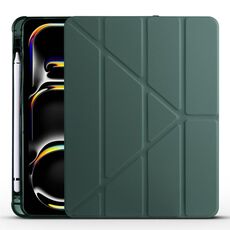 Per iPad Pro 13 2024 Custodia smart tablet multi-pieghevole in pelle TPU con slot per penna (verde pino)