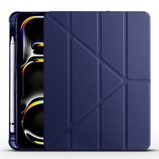 Per iPad Pro 11 2024 Custodia smart tablet multipieghevole in pelle TPU con slot per penna (blu scuro)