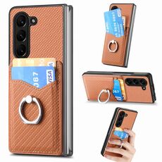 Per Samsung Galaxy Z Fold6 5G Custodia per telefono con porta carte in fibra di carbonio (marrone)