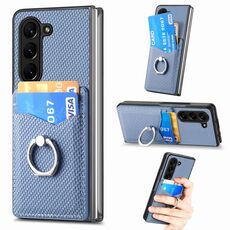Per Samsung Galaxy Z Fold 6 5G Custodia per telefono con porta carte di credito in fibra di carbonio (blu)