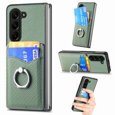 Custodia per telefono con porta carte di credito in fibra di carbonio per Samsung Galaxy Z Fold 6 5G (verde)