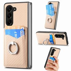 Custodia per telefono con porta carte di credito in fibra di carbonio per Samsung Galaxy Z Fold6 5G (cachi)