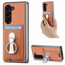 Per Samsung Galaxy Z Fold6 5G Custodia per telefono con porta carte in fibra di carbonio (marrone)