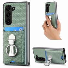 Per Samsung Galaxy Z Fold6 5G Custodia per telefono con supporto ad anello pieghevole per carte in fibra di carbonio (verde)