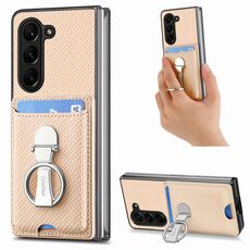 Per Samsung Galaxy Z Fold6 5G Custodia per telefono con supporto ad anello pieghevole per carte in fibra di carbonio (cachi)