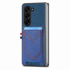 Per Samsung Galaxy Z Fold6 5G Custodia per cellulare in pelle con texture denim con slot per schede (blu)