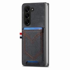 Per Samsung Galaxy Z Fold6 5G Custodia per telefono in pelle con texture denim con slot per schede (nero)