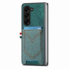 Per Samsung Galaxy Z Fold6 5G Custodia per telefono in pelle con texture denim con slot per schede (verde)
