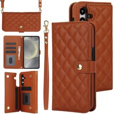 Custodia per telefono in pelle rombica multifunzione a tracolla per Samsung Galaxy S24 5G (marrone)