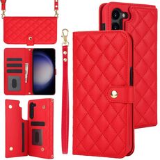 Custodia per telefono in pelle rombica multifunzione a tracolla per Samsung Galaxy S23 5G (rossa)