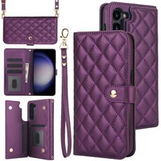 Per Samsung Galaxy S23 5G Custodia multifunzione a tracolla in pelle rombica (viola scuro)