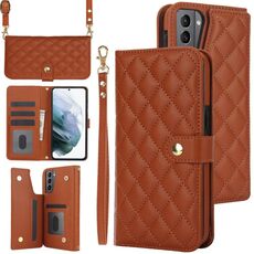 Custodia per telefono in pelle rombica multifunzione a tracolla per Samsung Galaxy S22+ 5G (marrone)