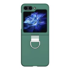 Per Samsung Galaxy Z Flip6 Custodia per telefono pieghevole in silicone Skin Feel con anello (verde scuro)