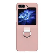 Per Samsung Galaxy Z Flip6 Custodia per telefono pieghevole in silicone Skin Feel con anello (rosa)