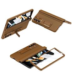 Per Samsung Galaxy Z Fold6 5G Custodia per telefono pieghevole in pelle con membrana integrata e cerniera integrata (caffè)