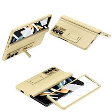 Per Samsung Galaxy Z Fold6 5G Custodia per telefono pieghevole in pelle con membrana integrata e cerniera integrata (Champagne)