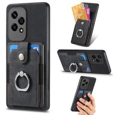 Custodia per telefono a portafoglio con carta ad anello retrò per Honor 200 Lite (nera)