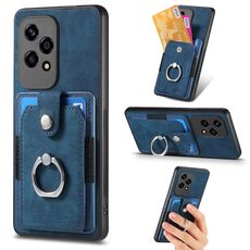 Custodia per telefono a portafoglio con carta ad anello retrò per Honor 200 Lite (blu)