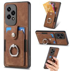Custodia per telefono a portafoglio con carta ad anello retrò per Honor 200 Lite (marrone)