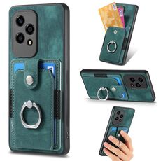 Custodia per telefono a portafoglio con carta ad anello retrò per Honor 200 Lite (verde)