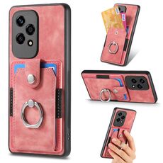 Custodia per telefono a portafoglio con carta ad anello retrò per Honor 200 Lite (rosa)