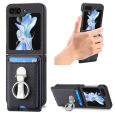 Per Samsung Galaxy Z Flip6 5G Custodia per telefono con porta carte in fibra di carbonio (nero)