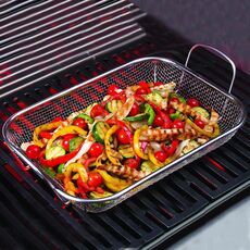 Cestino per barbecue quadrato in acciaio inossidabile con manico rialzato Cestino per griglia antiscottatura 42,5x28x10,5