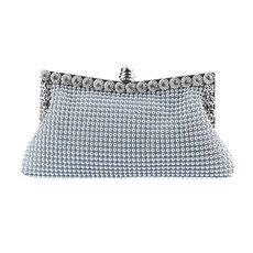 Borsa da sera con strass e perline in alluminio, pochette da sera per banchetti da donna (argento)