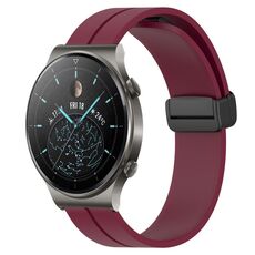 Cinturino per orologio in silicone con chiusura magnetica a tinta unita da 22 mm per Huawei GT2 Pro (rosso vino)
