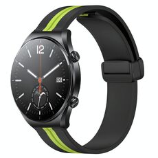 Per Xiaomi MI Watch S1 Cinturino in silicone pieghevole con chiusura magnetica da 22 mm (nero + verde lime)