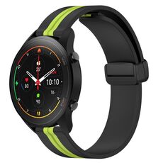 Per Xiaomi MI Watch S1 Pro Cinturino in silicone pieghevole con chiusura magnetica da 22 mm (nero + verde lime)