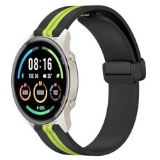 Per Xiaomi MI Watch Sport 22mm Cinturino in silicone pieghevole con chiusura magnetica (nero + verde lime)
