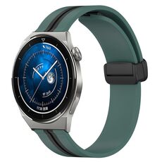 Per Huawei Watch GT3 Pro 46mm 22mm Cinturino pieghevole in silicone con chiusura magnetica (verde oliva + nero)