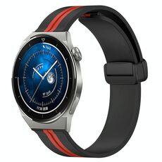 Per Huawei Watch GT3 Pro 46mm 22mm Cinturino in silicone pieghevole con chiusura magnetica (nero + rosso)