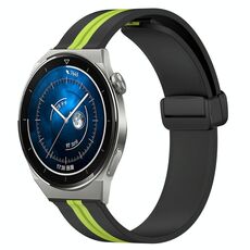 Per Huawei Watch GT3 Pro 46mm 22mm Cinturino in silicone pieghevole con chiusura magnetica (nero + verde lime)