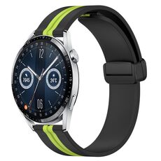Per Huawei Watch GT3 46mm 22mm Cinturino pieghevole in silicone con chiusura magnetica (nero + verde lime)