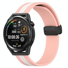 Per Huawei Watch GT Runner 22mm Cinturino pieghevole in silicone con chiusura magnetica (rosa + bianco)