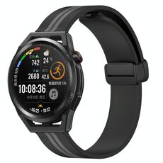 Per Huawei Watch GT Runner 22mm Cinturino pieghevole in silicone con chiusura magnetica (nero + grigio)