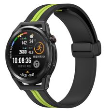 Per Huawei Watch GT Runner 22mm Cinturino pieghevole in silicone con chiusura magnetica (nero + verde lime)