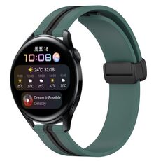 Per Huawei Watch 3 Cinturino in silicone pieghevole da 22 mm con chiusura magnetica (verde oliva + nero)