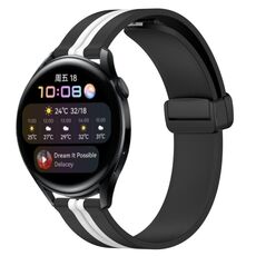 Per Huawei Watch 3 Cinturino in silicone pieghevole da 22 mm con chiusura magnetica (nero + bianco)