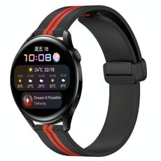 Per Huawei Watch 3 Cinturino in silicone pieghevole da 22 mm con chiusura magnetica (nero + rosso)