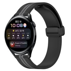 Per Huawei Watch 3 Cinturino in silicone pieghevole da 22 mm con chiusura magnetica (nero + grigio)
