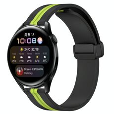 Per Huawei Watch 3 Cinturino in silicone pieghevole da 22 mm con chiusura magnetica (nero + verde lime)