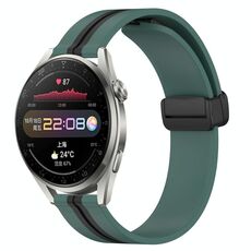 Per Huawei Watch 3 Pro Cinturino per orologio in silicone pieghevole con chiusura magnetica da 22 mm (verde oliva + nero)